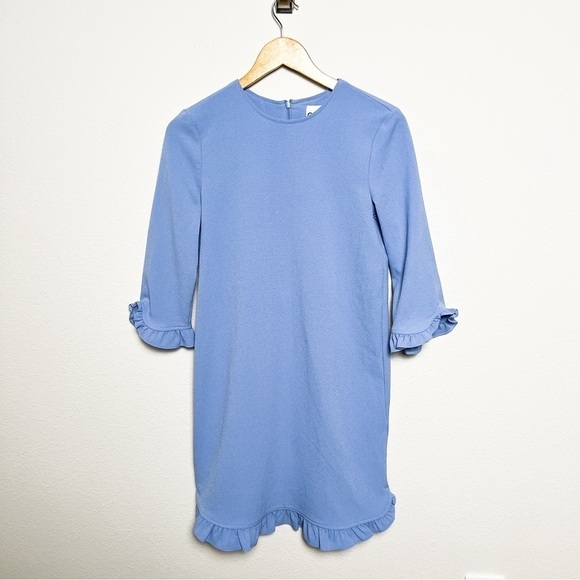 Ganni Ruffle Sleeve Blue Mini Crepe Shirt Dress xxs size 0 - Picture 3 of 8